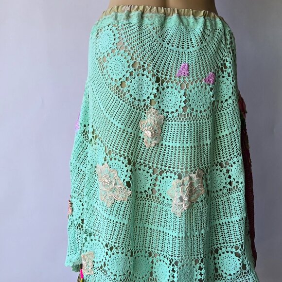 Mint Green Crochet & Embroidered Skirt | Roselani Jasmin | Size Medium - Picture 11 of 11